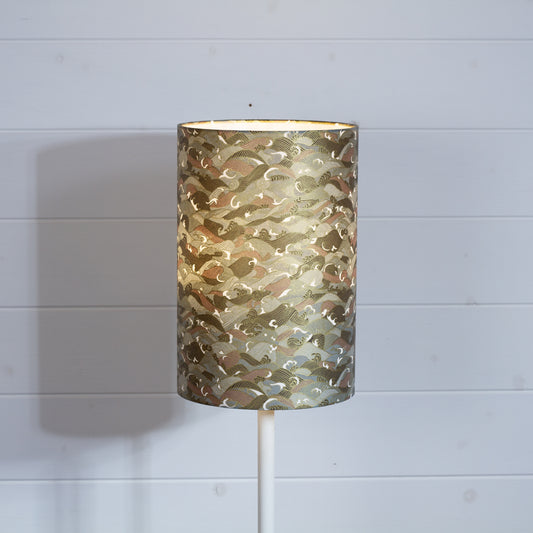 Drum Lamp Shade - W03 ~ Gold Waves on Greys, 20cm(d) x 30cm(h)
