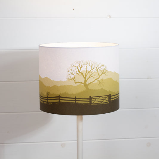 Drum Lamp Shade - Landscape Gate Yellow, 25cm(d) x 20cm(h)