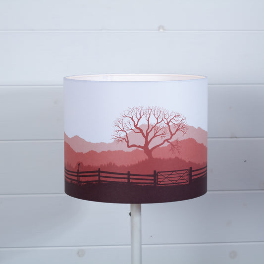 Drum Lamp Shade - Landscape Gate Red, 25cm(d) x 20cm(h)