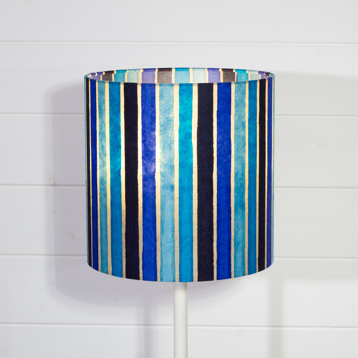 Drum Lamp Shade - P05 - Batik Stripes Blue, 25cm x 25cm