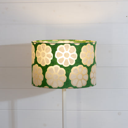 Drum Lamp Shade - B127 ~ Batik Big Flower Green, 30cm(d) x 20cm(h)
