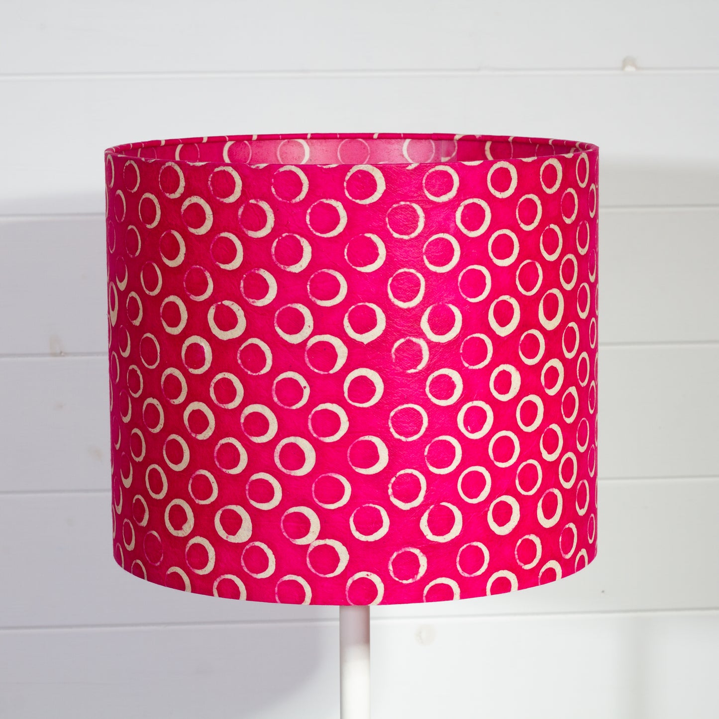 Drum Lamp Shade - B140 ~ Batik Circles Hot Pink, 30cm(d) x 25cm(h)