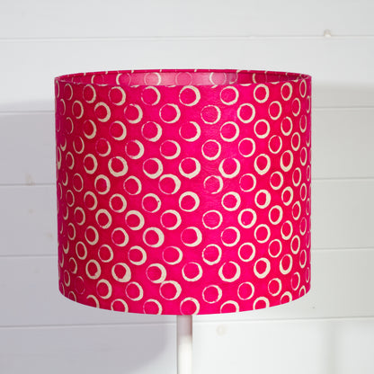 Drum Lamp Shade - B140 ~ Batik Circles Hot Pink, 30cm(d) x 25cm(h)