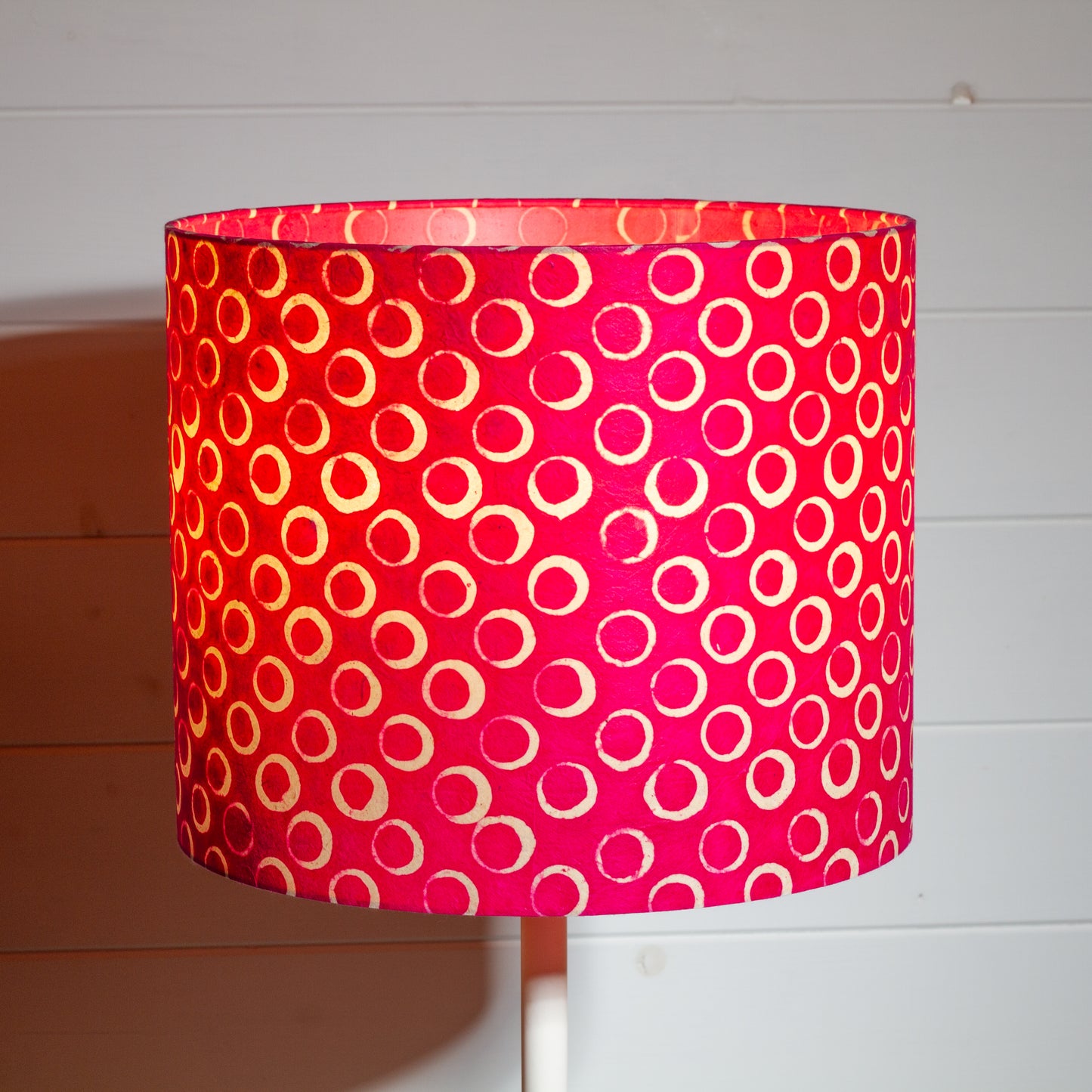 Drum Lamp Shade - B140 ~ Batik Circles Hot Pink, 30cm(d) x 25cm(h)