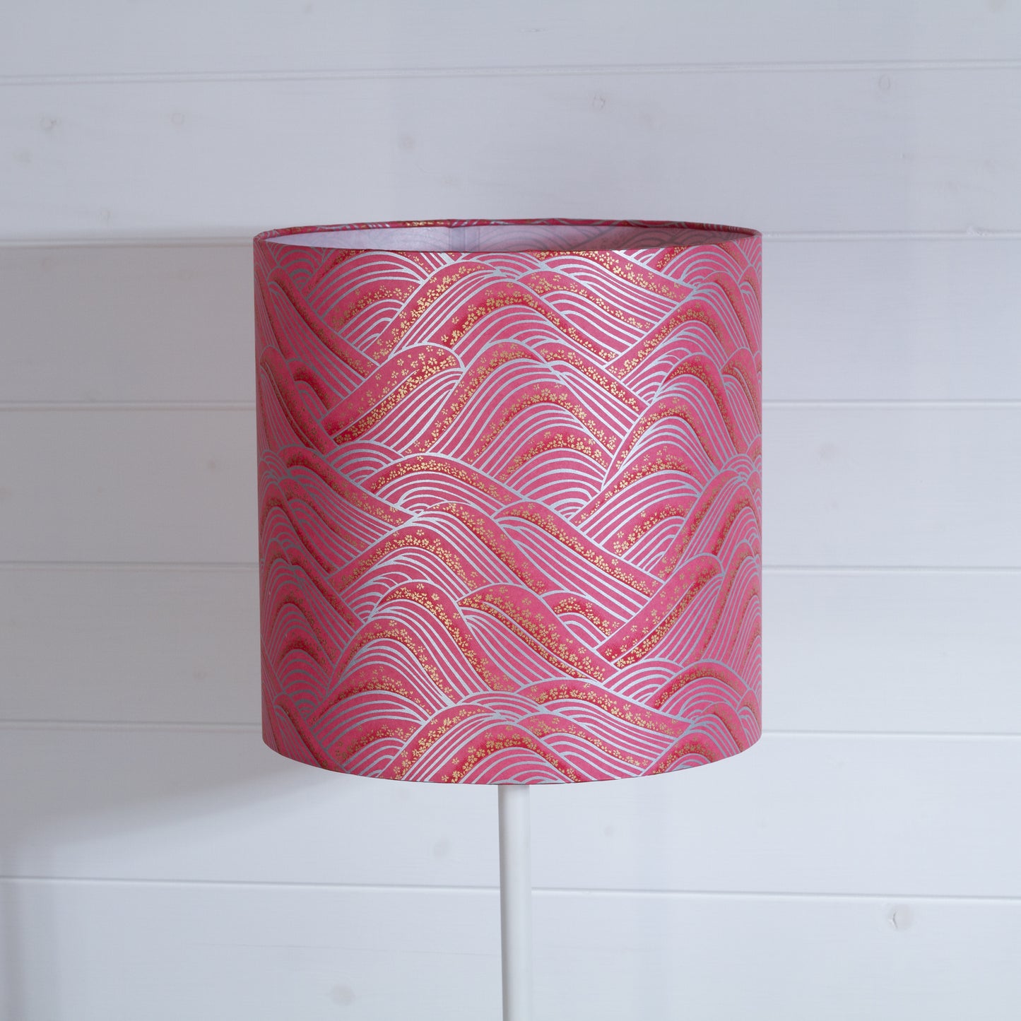 Drum Lamp Shade - W04 ~ Pink Hills with Gold Flowers, 30cm(d) x 30cm(h)
