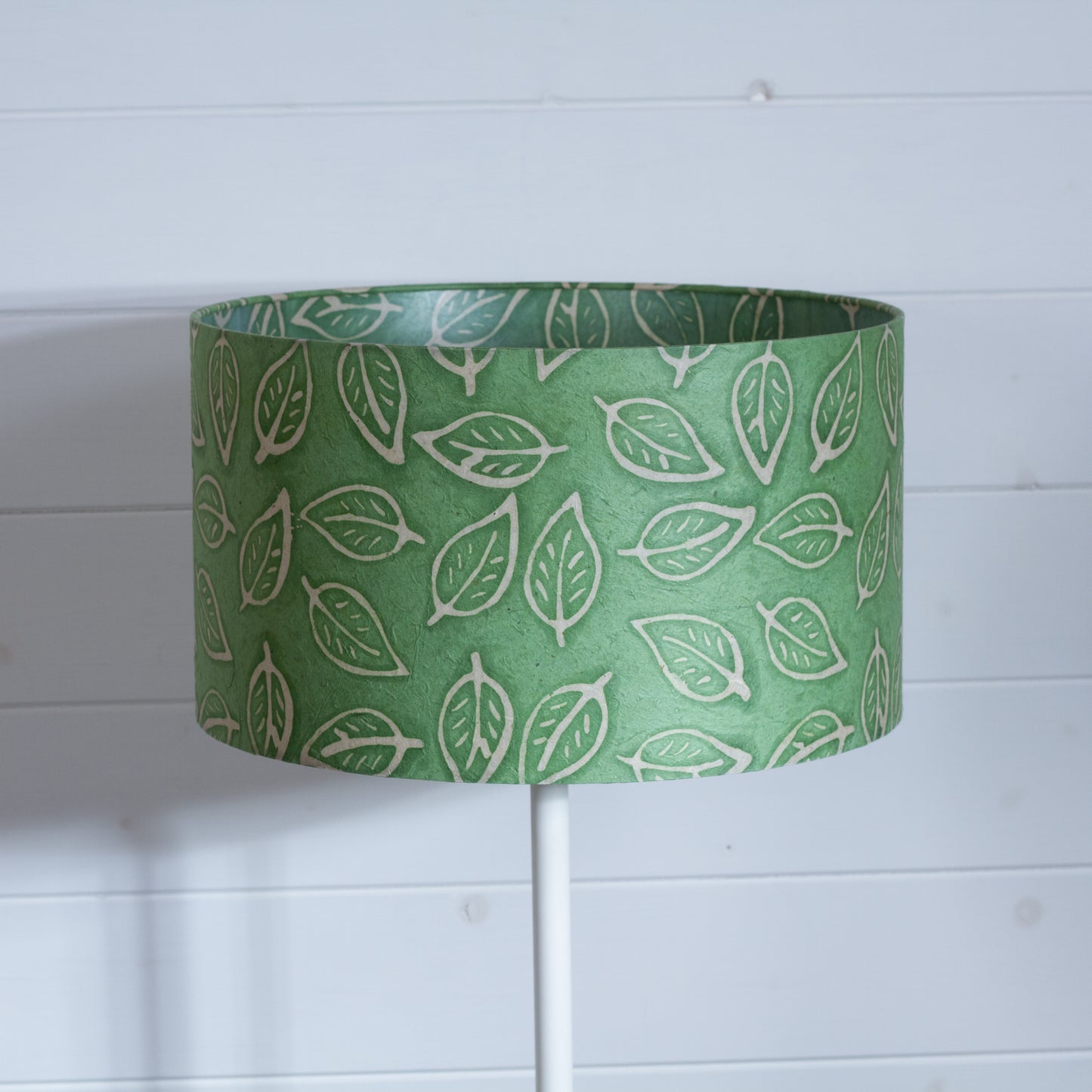 Drum Lamp Shade - P29 - Batik Leaf on Green, 35cm(d) x 20cm(h)