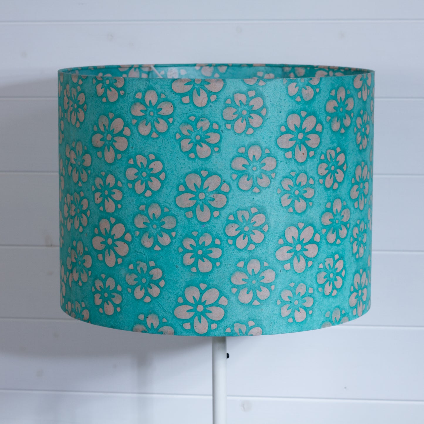 Drum Lamp Shade - P80 - Batik Star Flower Sea Foam, 40cm(d) x 30cm(h)