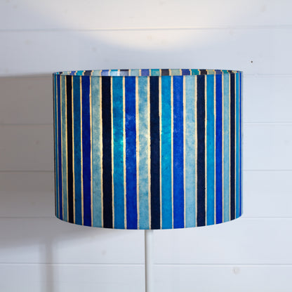Drum Lamp Shade - P05 - Batik Stripes Blue, 40cm(d) x 30cm(h)