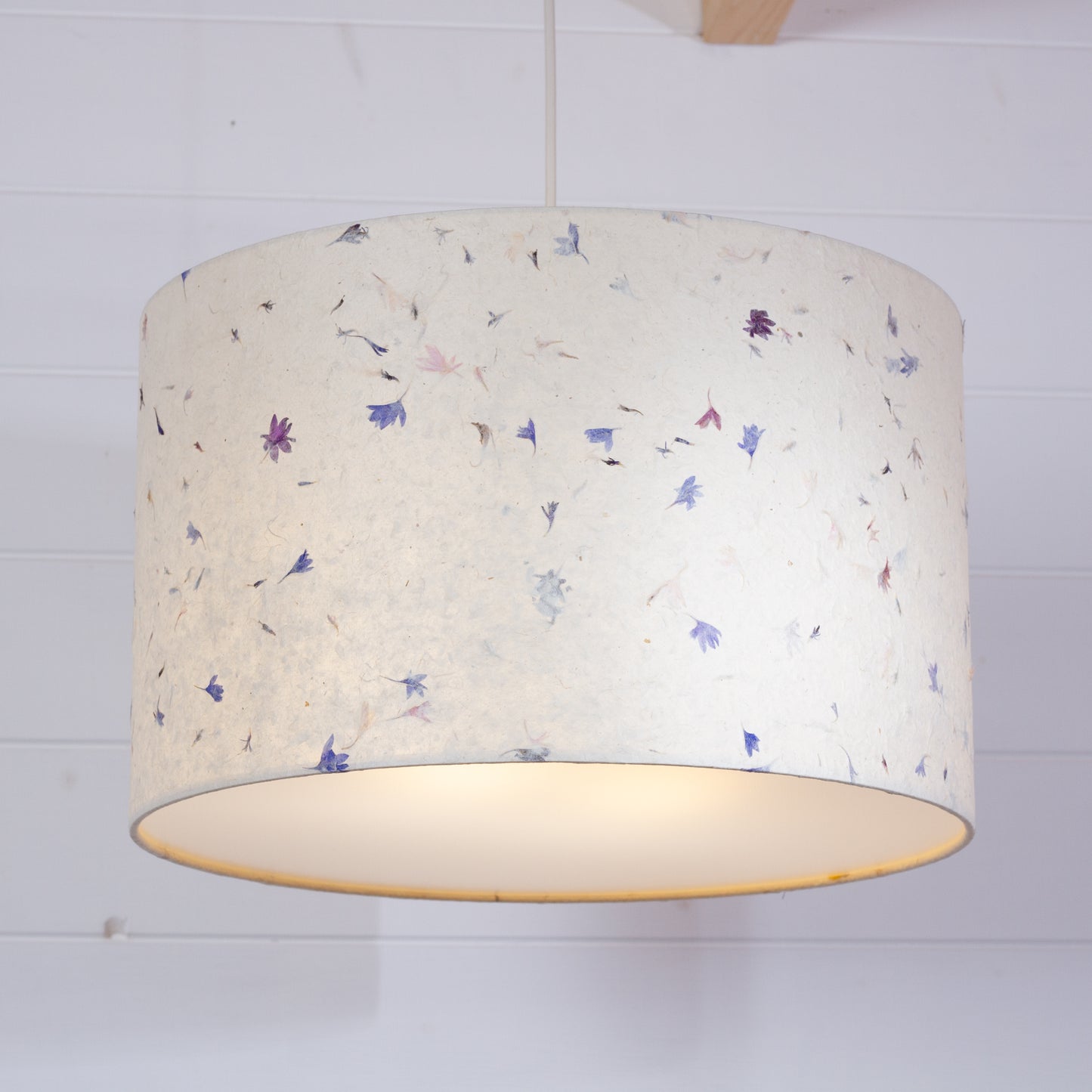 Drum Lamp Shade - P34 - Cornflower Petals on Natural, 40cm(d) x 25cm(h)