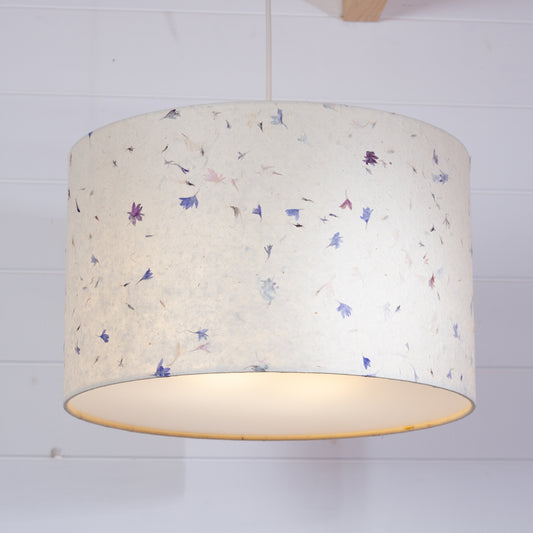 Drum Lamp Shade - P34 - Cornflower Petals on Natural, 40cm(d) x 25cm(h)