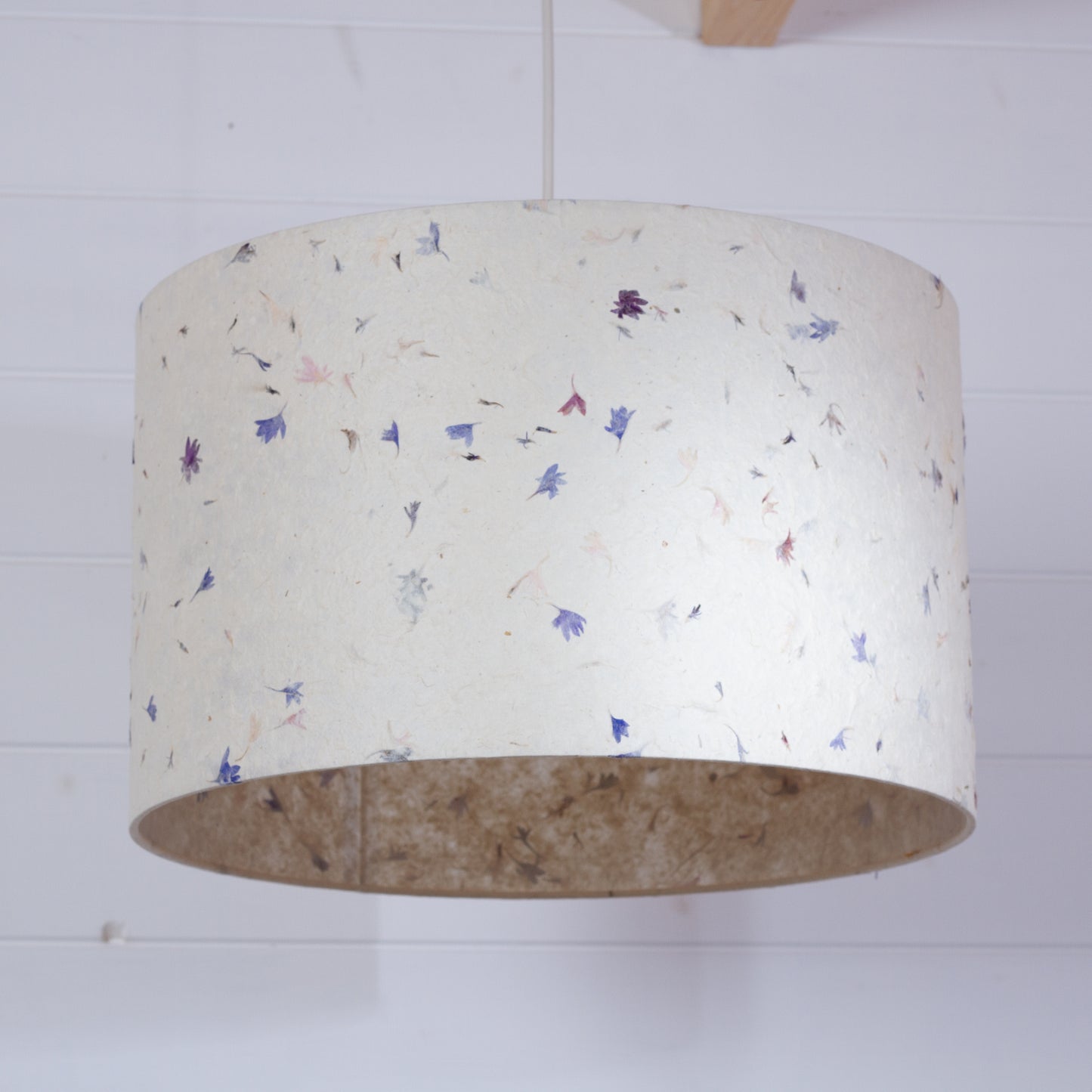 Drum Lamp Shade - P34 - Cornflower Petals on Natural, 40cm(d) x 25cm(h)