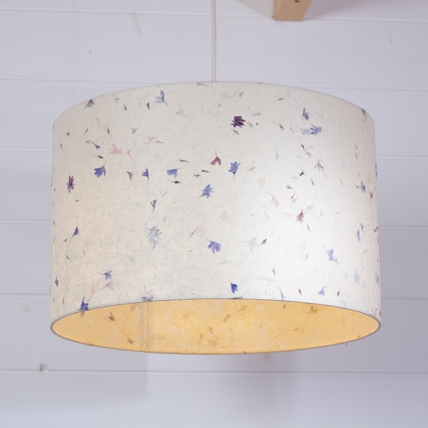 Drum Lamp Shade - P34 - Cornflower Petals on Natural, 40cm(d) x 25cm(h)