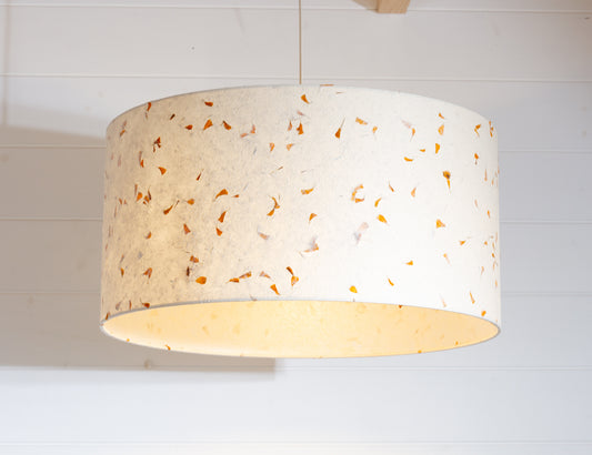 Drum Lamp Shade - P32 - Marigold Petals on Natural Lokta, 50cm(d) x 25cm(h)