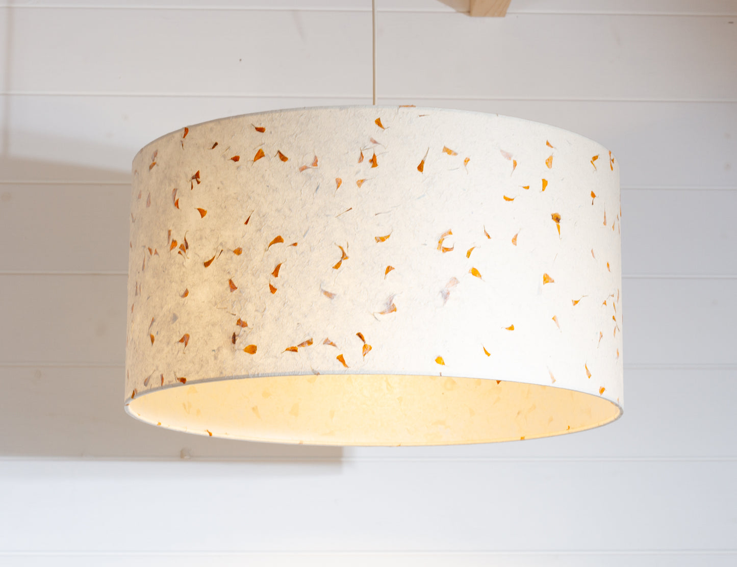 Drum Lamp Shade - P32 - Marigold Petals on Natural Lokta, 50cm(d) x 25cm(h)