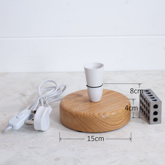 Flat Round Oak Table Lamp Base (Base only)