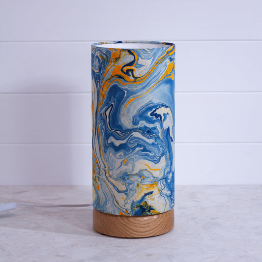 Flat Round Oak Table Lamp with 15cm x 30cm Lampshade in B139 ~ Coastline Marble