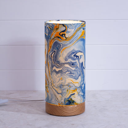 Flat Round Oak Table Lamp with 15cm x 30cm Lampshade in B139 ~ Coastline Marble