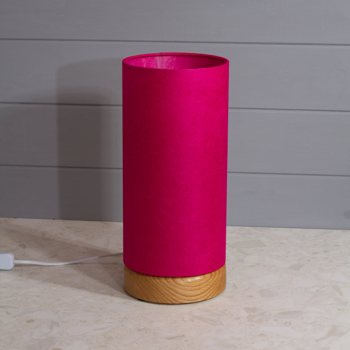 Flat Round Oak Table Lamp with 15cm x 30cm Lampshade in P57 ~ Hot Pink Lokta