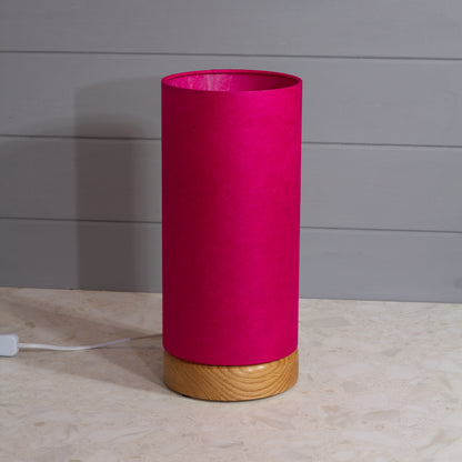 Flat Round Oak Table Lamp with 15cm x 30cm Lampshade in P57 ~ Hot Pink Lokta