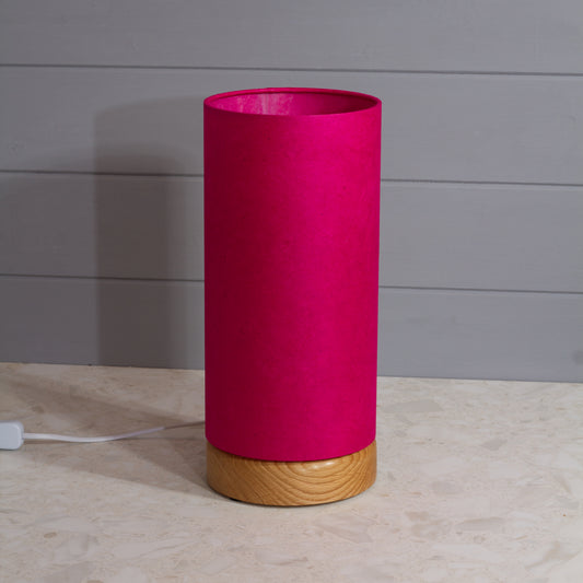 Flat Round Oak Table Lamp with 15cm x 30cm Lampshade in P57 ~ Hot Pink Lokta