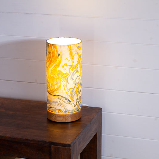 Flat Round Oak Table Lamp with 15cm x 30cm Lampshade in B139 ~ Coastline Marble