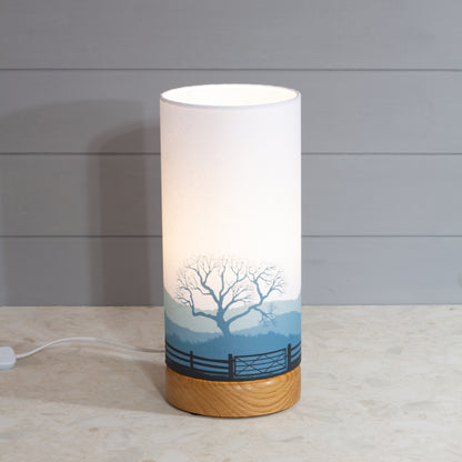 Landscape Gate Print, Flat Oak Table Lamp with Drum Shade (15x30cm) ~ 9 Colour options