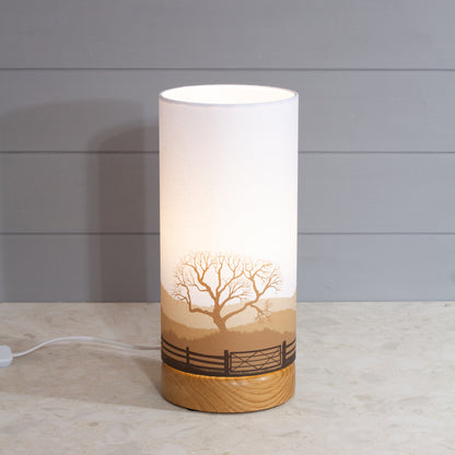 Landscape Gate Print, Flat Oak Table Lamp with Drum Shade (15x30cm) ~ 9 Colour options