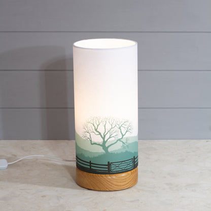 Landscape Gate Print, Flat Oak Table Lamp with Drum Shade (15x30cm) ~ 9 Colour options