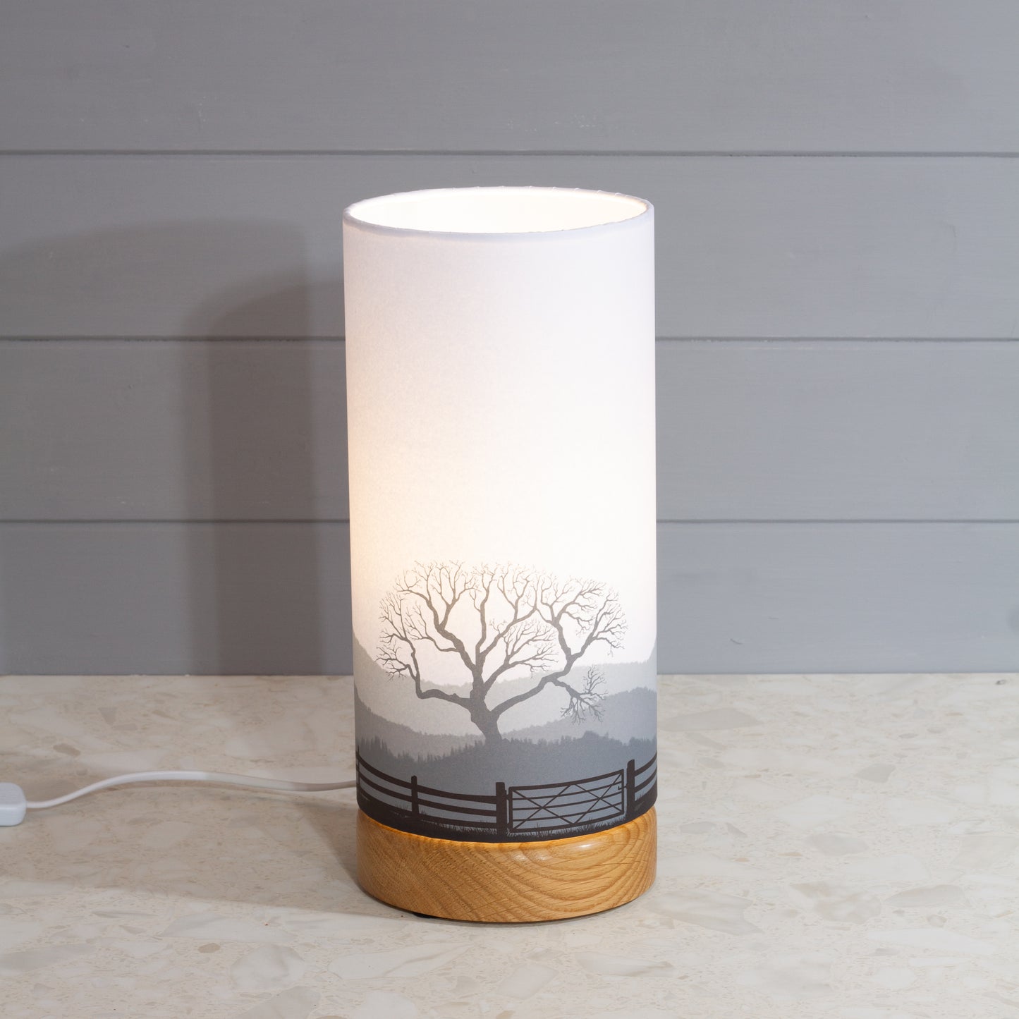 Landscape Gate Print, Flat Oak Table Lamp with Drum Shade (15x30cm) ~ 9 Colour options
