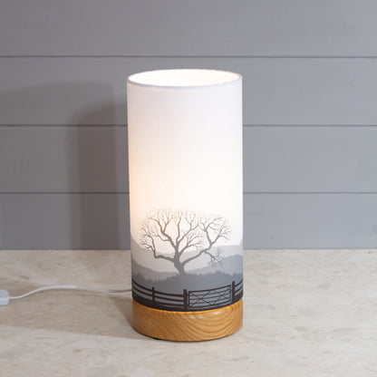 Landscape Gate Print, Flat Oak Table Lamp with Drum Shade (15x30cm) ~ 9 Colour options