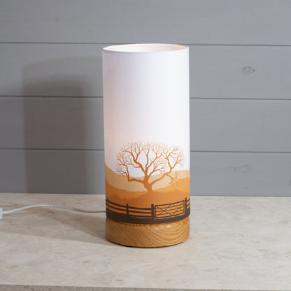 Landscape Gate Print, Flat Oak Table Lamp with Drum Shade (15x30cm) ~ 9 Colour options