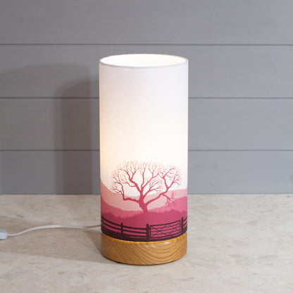 Landscape Gate Print, Flat Oak Table Lamp with Drum Shade (15x30cm) ~ 9 Colour options
