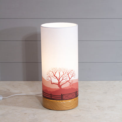 Landscape Gate Print, Flat Oak Table Lamp with Drum Shade (15x30cm) ~ 9 Colour options