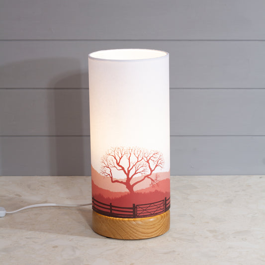 Landscape Gate Print, Flat Oak Table Lamp with Drum Shade (15x30cm) ~ 9 Colour options