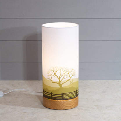 Landscape Gate Print, Flat Oak Table Lamp with Drum Shade (15x30cm) ~ 9 Colour options