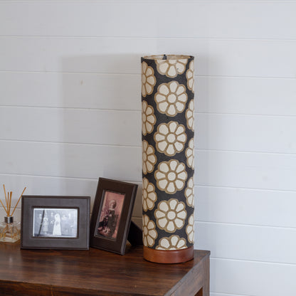 Flat Round Sapele Table Lamp with 15cm x 60cm Lampshade in P24 ~ Batik Big Flower on Black