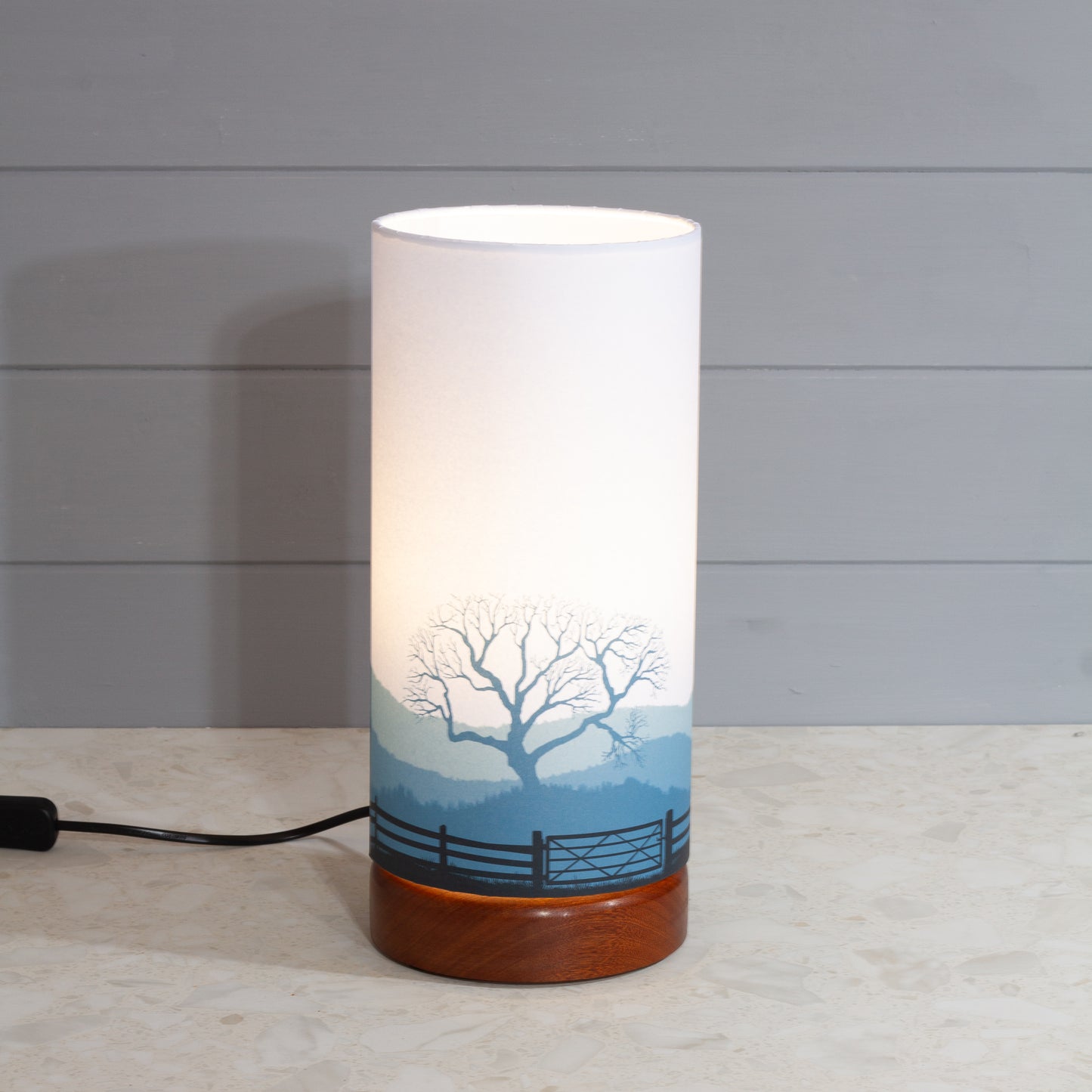 Landscape Gate Print, Flat Sapele Table Lamp with Drum Shade (15x30cm) ~ 9 Colour options
