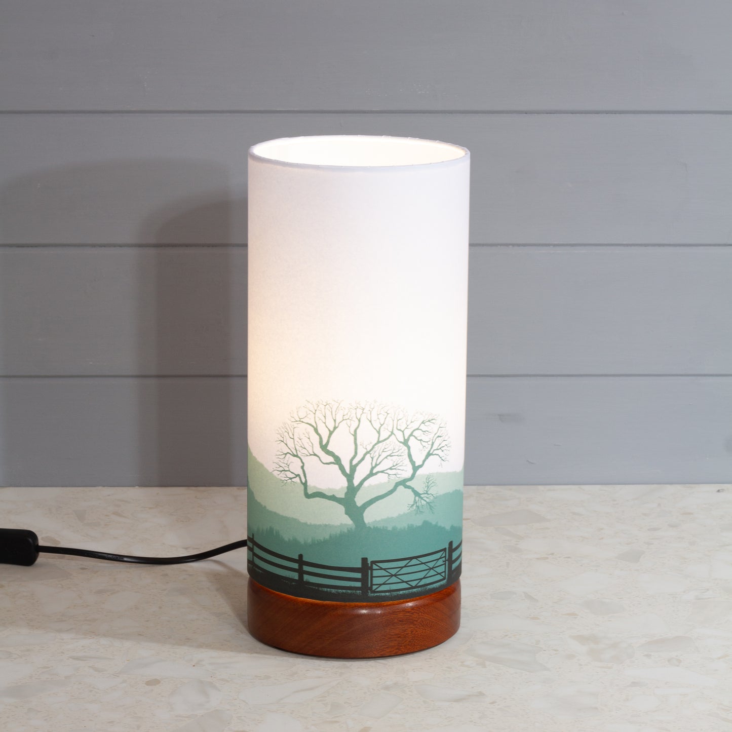 Landscape Gate Print, Flat Sapele Table Lamp with Drum Shade (15x30cm) ~ 9 Colour options