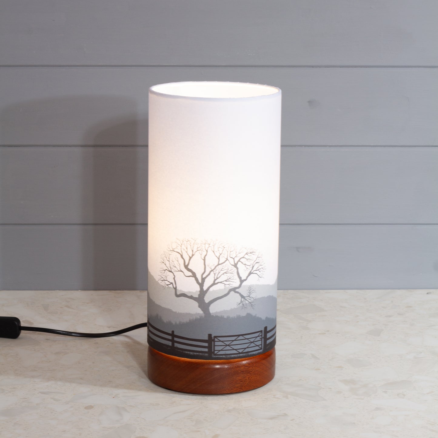 Landscape Gate Print, Flat Sapele Table Lamp with Drum Shade (15x30cm) ~ 9 Colour options