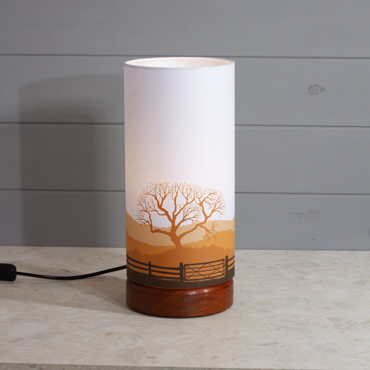 Landscape Gate Print, Flat Sapele Table Lamp with Drum Shade (15x30cm) ~ 9 Colour options