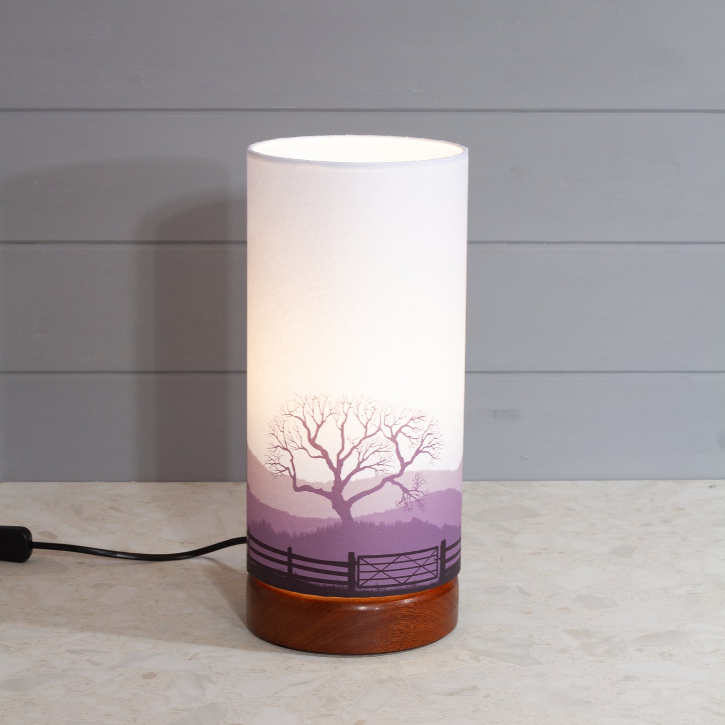 Landscape Gate Print, Flat Sapele Table Lamp with Drum Shade (15x30cm) ~ 9 Colour options