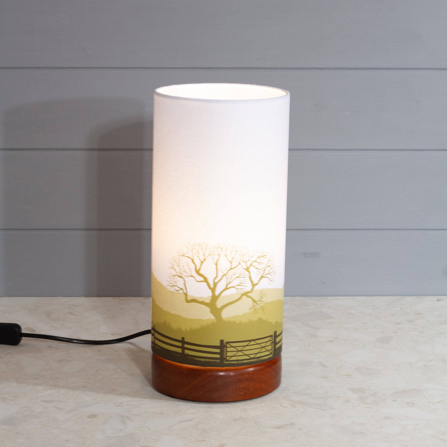 Landscape Gate Print, Flat Sapele Table Lamp with Drum Shade (15x30cm) ~ 9 Colour options