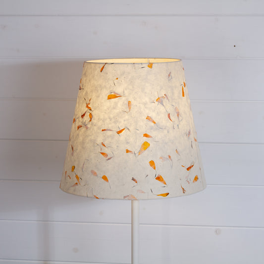 Conical Lamp Shade P32 - Marigold Petals on Natural Lokta, 23cm(top) x 35cm(bottom) x 31cm(height)