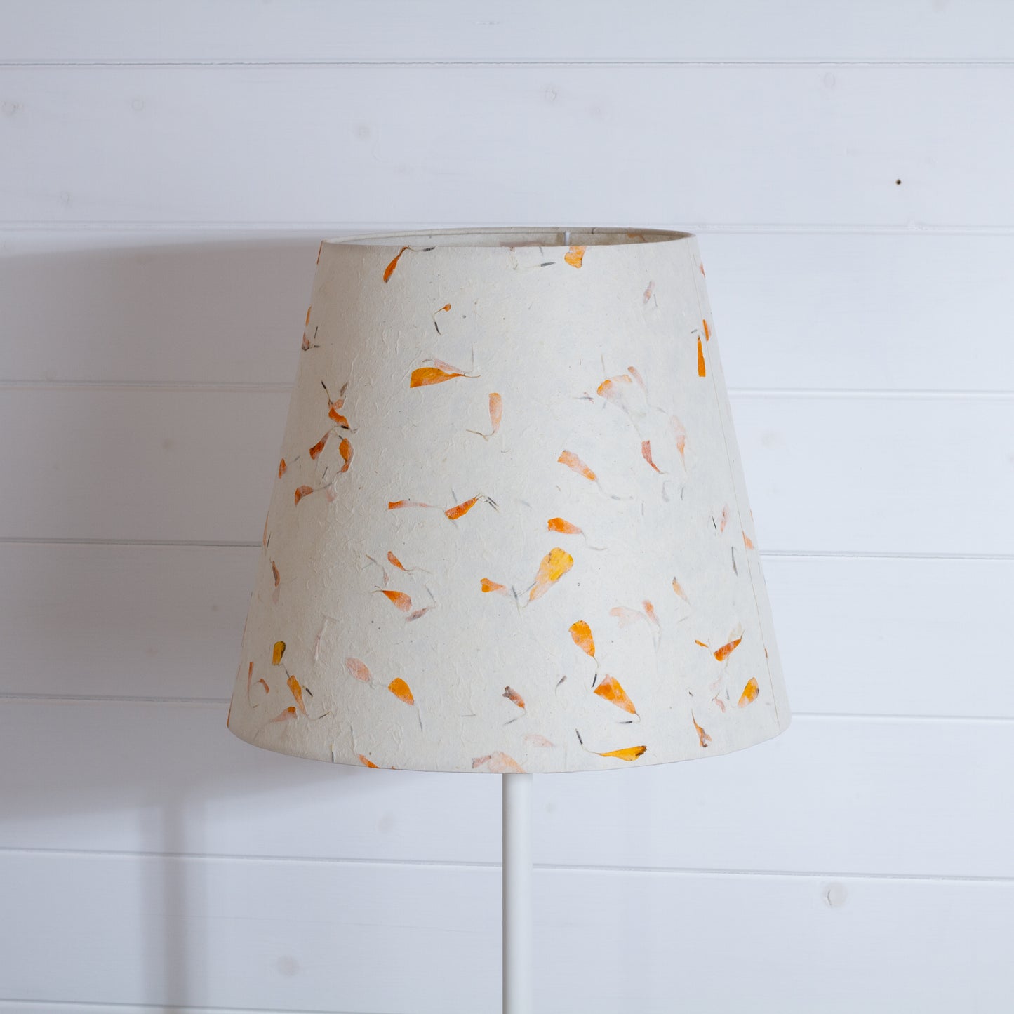 Conical Lamp Shade P32 - Marigold Petals on Natural Lokta, 23cm(top) x 35cm(bottom) x 31cm(height)