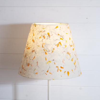 Conical Lamp Shade P32 - Marigold Petals on Natural Lokta, 23cm(top) x 40cm(bottom) x 31cm(height)