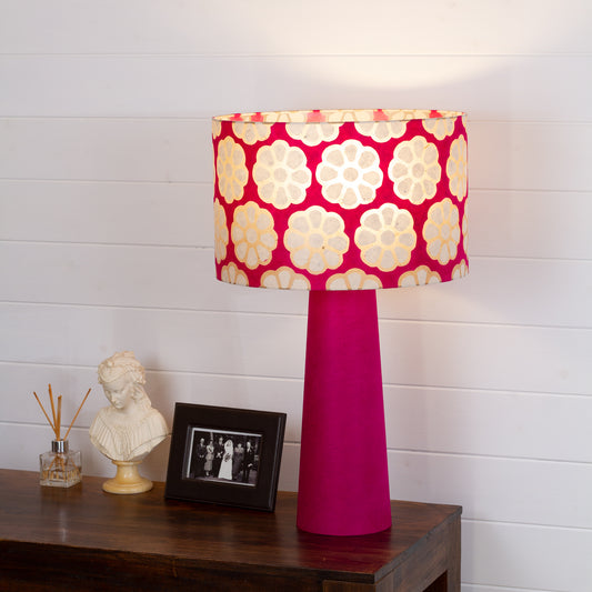 Matching Table Lamp Large with Drum Lamp Shade ~ Batik Big Flower on Hot Pink (P22)