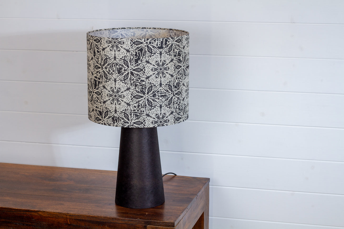 Matching Table Lamp Medium with Drum Lamp Shade ~ Butterfly Kaleidoscope Black (B136)