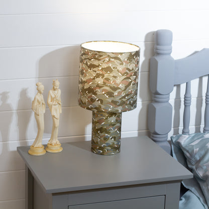 Matching Table Lamp Small with Drum Lamp Shade ~ Gold Waves on Greys (W03)