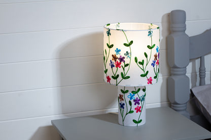 Matching Table Lamp Small with Drum Lamp Shade ~ P43 Embroidered Flowers on White