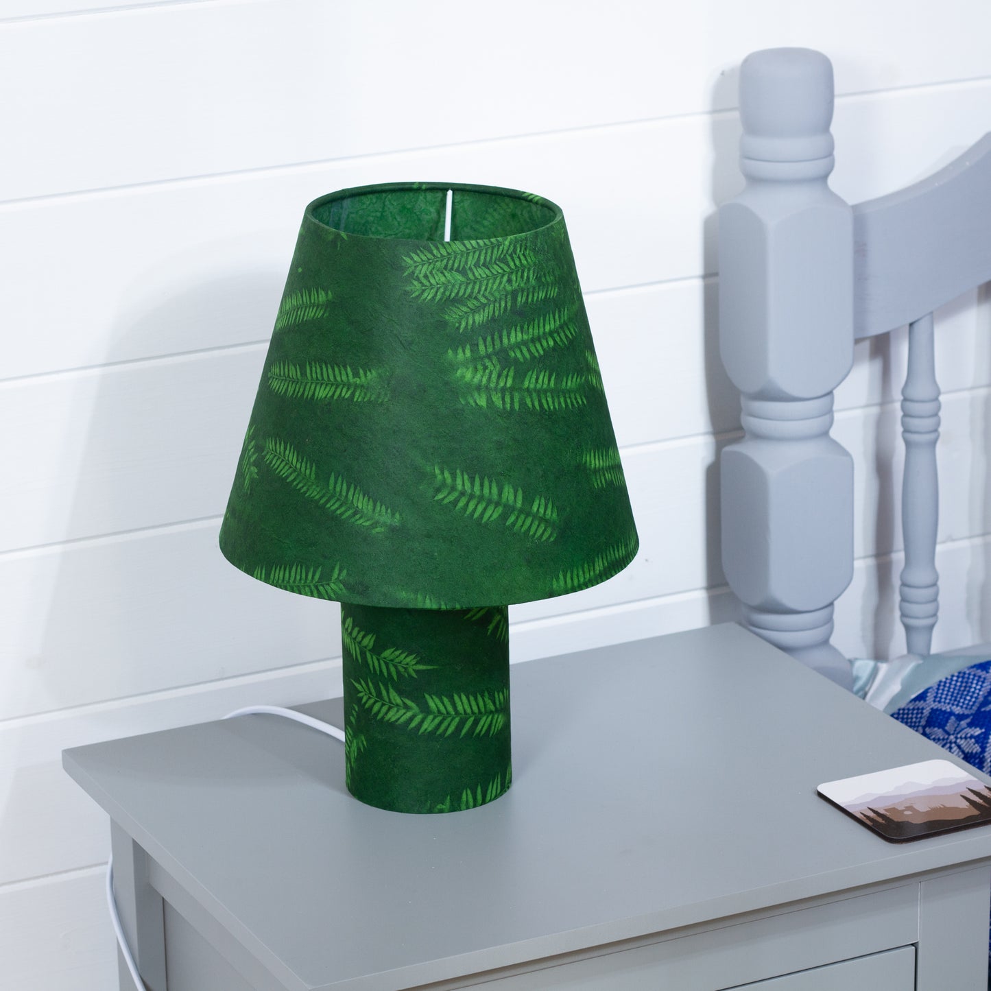 Matching Table Lamp (Small) with Conical Lamp Shade ~ Green Fern (P27)